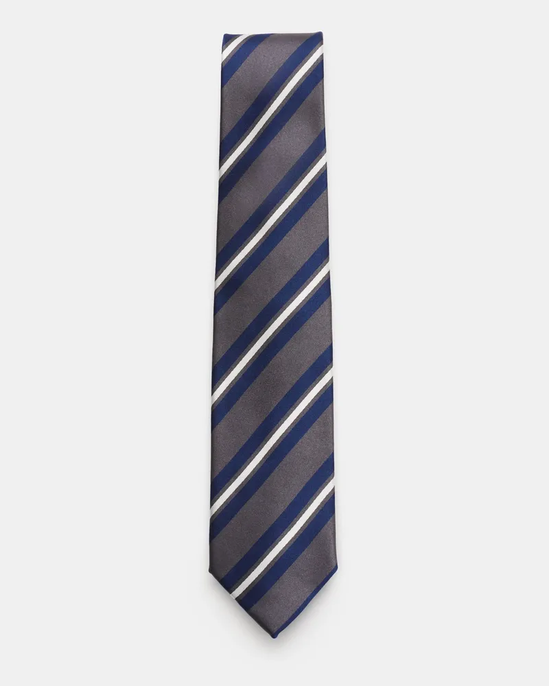 Bigli Herren - Seidenkrawatte 'Rio' grau/dunkelblau/offwhite gestreift Grau