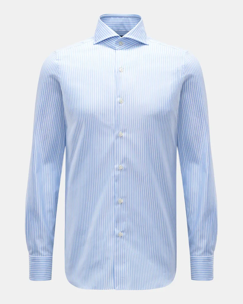 Finamore 1925 Herren - Business Hemd 'Sergio Napoli' Haifisch-Kragen hellblau/weiß gestreift Hellblau