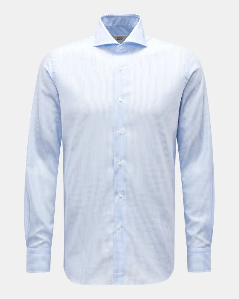 Gherardi Herren - Casual Hemd Haifisch-Kragen pastellblau/weiß kariert Blau