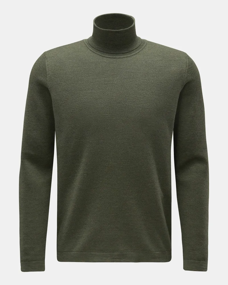 04651/ Herren - Merino Rollkragenpullover 'Oyster' dunkelgrün Dunkelgrün