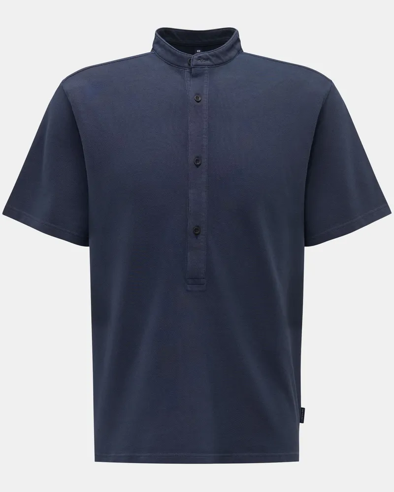 04651/ Herren - Piqué Kurzarmhemd 'Guru Tee' Grandad-Kragen navy Navy