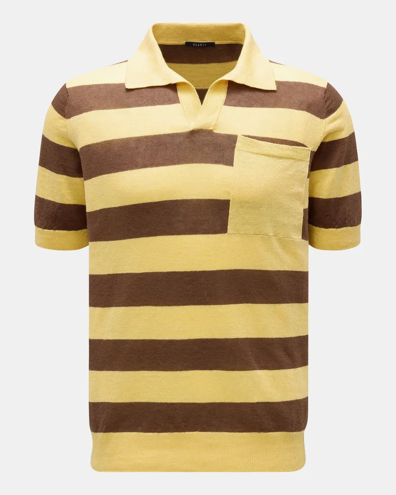 04651/ Herren - Kurzarm-Strickpolo 'Striped Polo' gelb/braun gestreift Braun