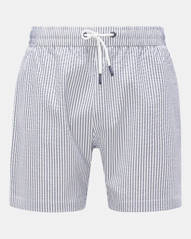 04651/ Herren - Seersucker-Badeshorts 'Seersucker Swim' graublau/weiß gestreift Graublau