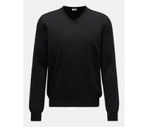 Merino Feinstrick V-Ausschnitt-Pullover schwarz