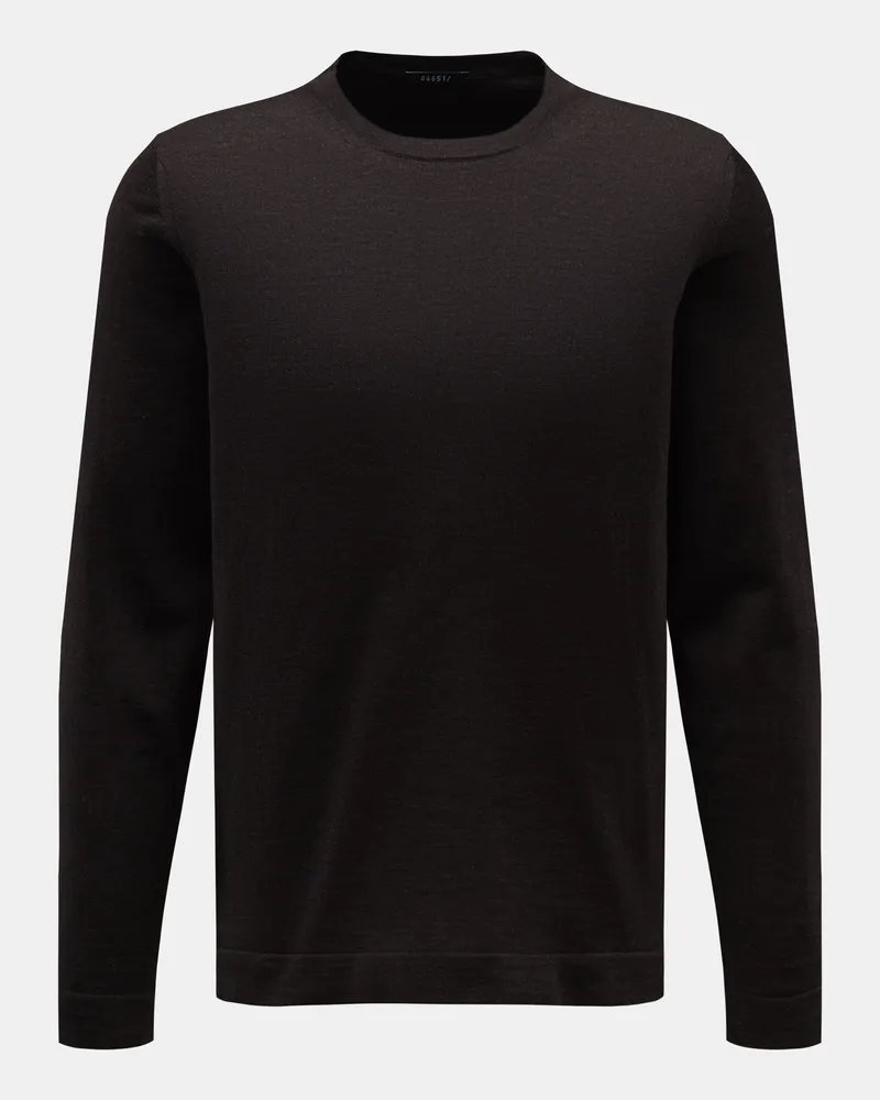 04651/ Herren - Merino Rundhalspullover dunkelbraun Dunkelbraun