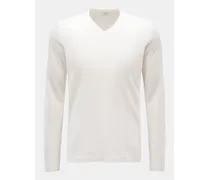 Feinstrick V-Ausschnitt-Pullover offwhite