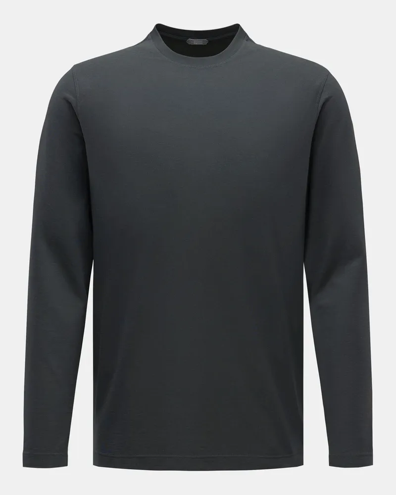 Zanone Herren - Rundhals-Longsleeve dark olive Dark