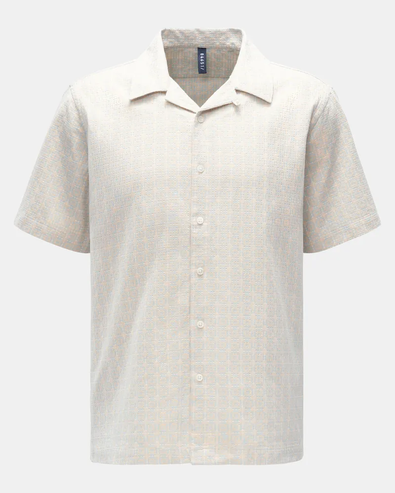 04651/ Herren - Kurzarmhemd 'Tile Cuba' Kubanischer Kragen beige/hellblau gemustert Beige