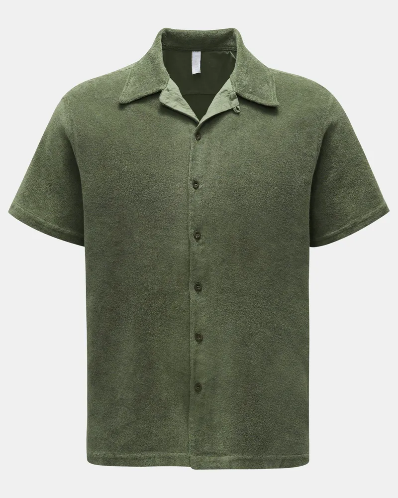 04651/ Herren - Frottee-Kurzarmhemd 'Terry Shirt' Kubanischer Kragen oliv Oliv
