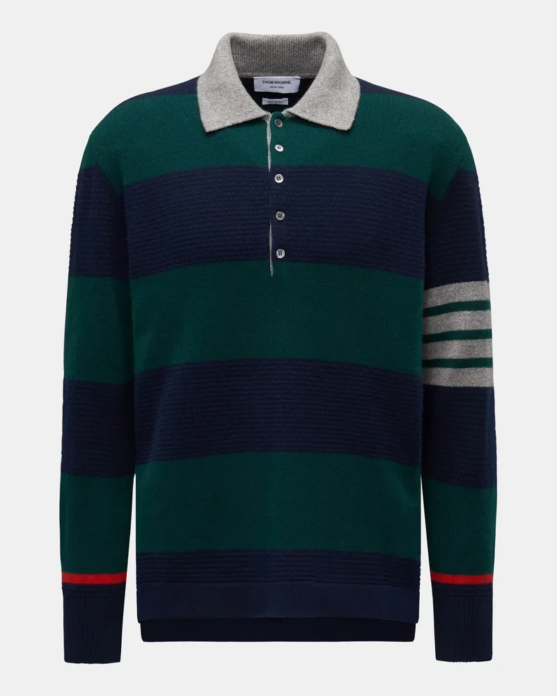 Thom Browne Herren - Strickpolo grün/blau gestreift Grün