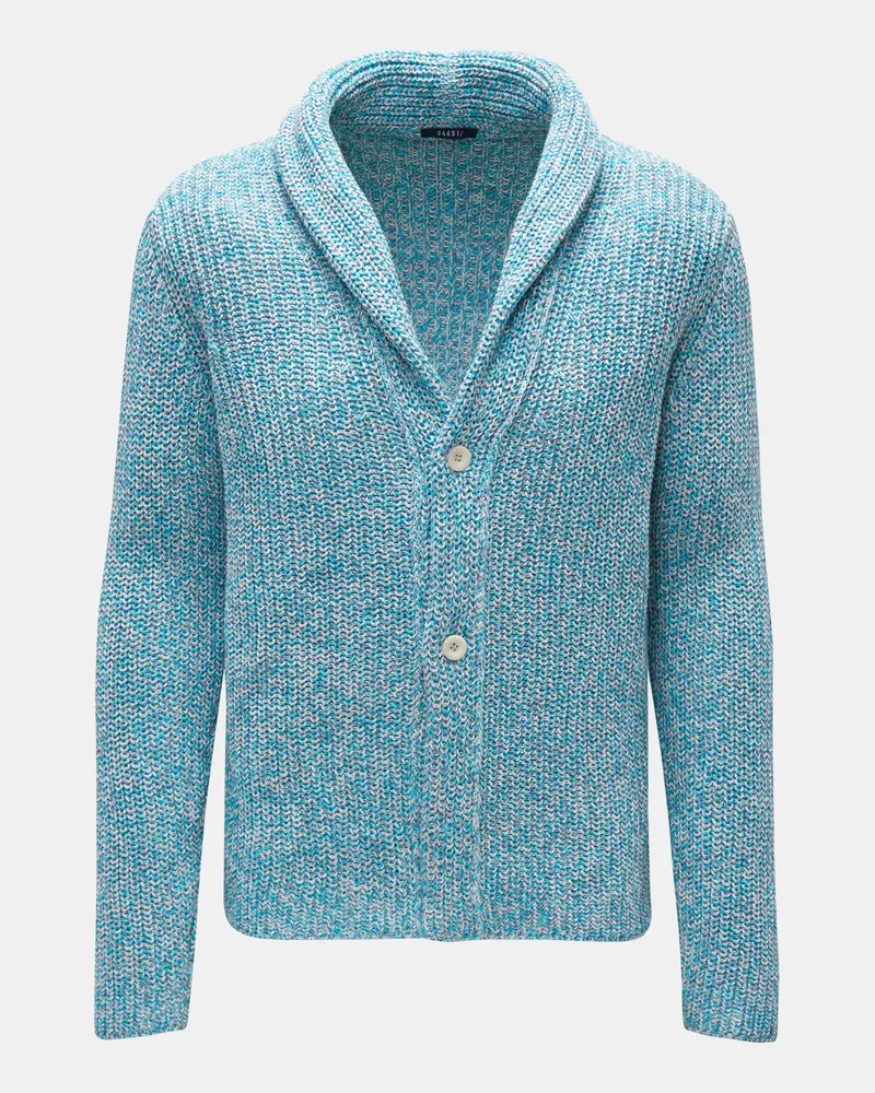 04651/ Herren - Cardigan 'Rainbow' türkis/weiß/graublau meliert Blau