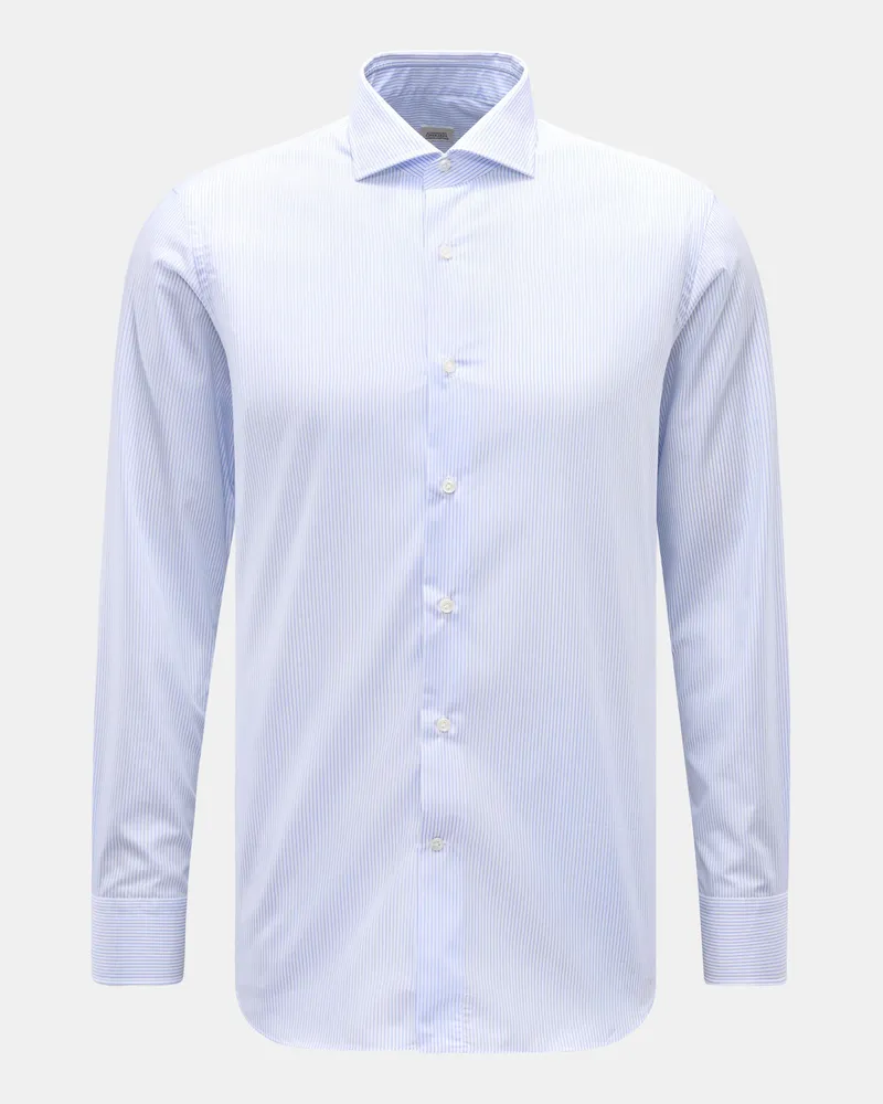 Gherardi Herren - Business Hemd Haifisch-Kragen hellblau/weiß gestreift Blau