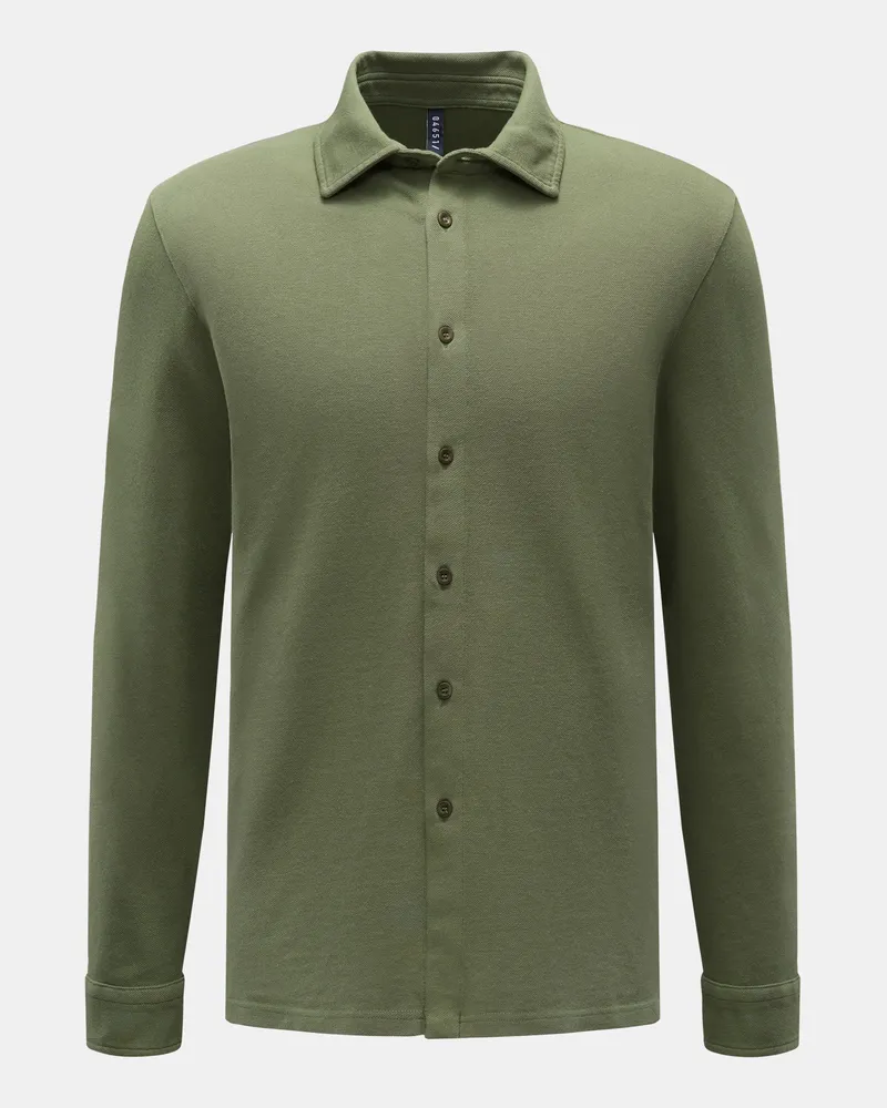 04651/ Herren - Casual Hemd Haifisch-Kragen 'Piqué Shirt' oliv Oliv