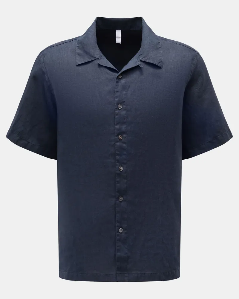 04651/ Herren - Leinen Kurzarmhemd 'Linen Cuba' Kubanischer Kragen navy Navy