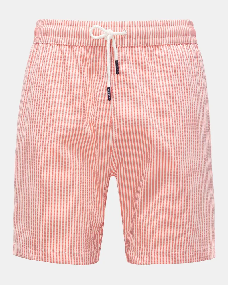 04651/ Herren - Seersucker-Badeshorts 'Seersucker Swim' koralle/weiß gestreift Koralle