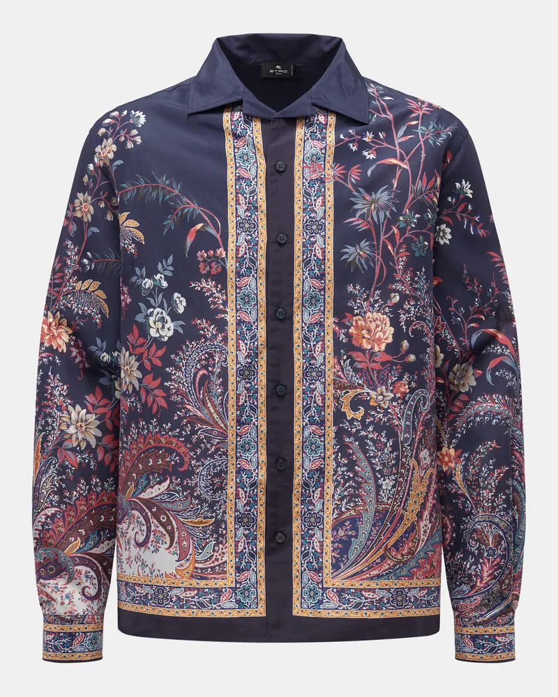 Etro Herren - Casual Hemd Kubanischer Kragen navy/gelb/rot gemustert Navy