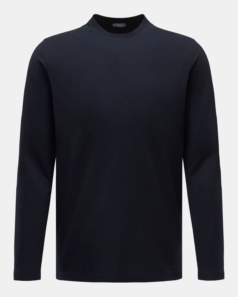 Zanone Herren - Rundhals-Longsleeve schwarz Schwarz