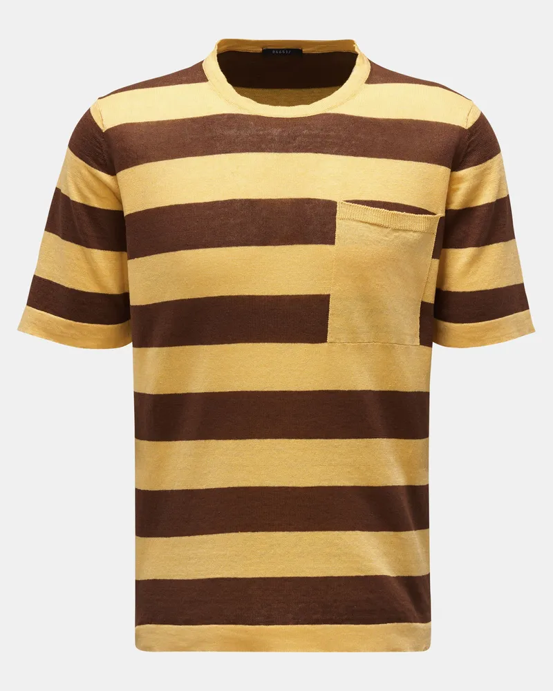 04651/ Herren - Kurzarm-Pullover 'Striped Tee' gelb/braun gestreift Braun