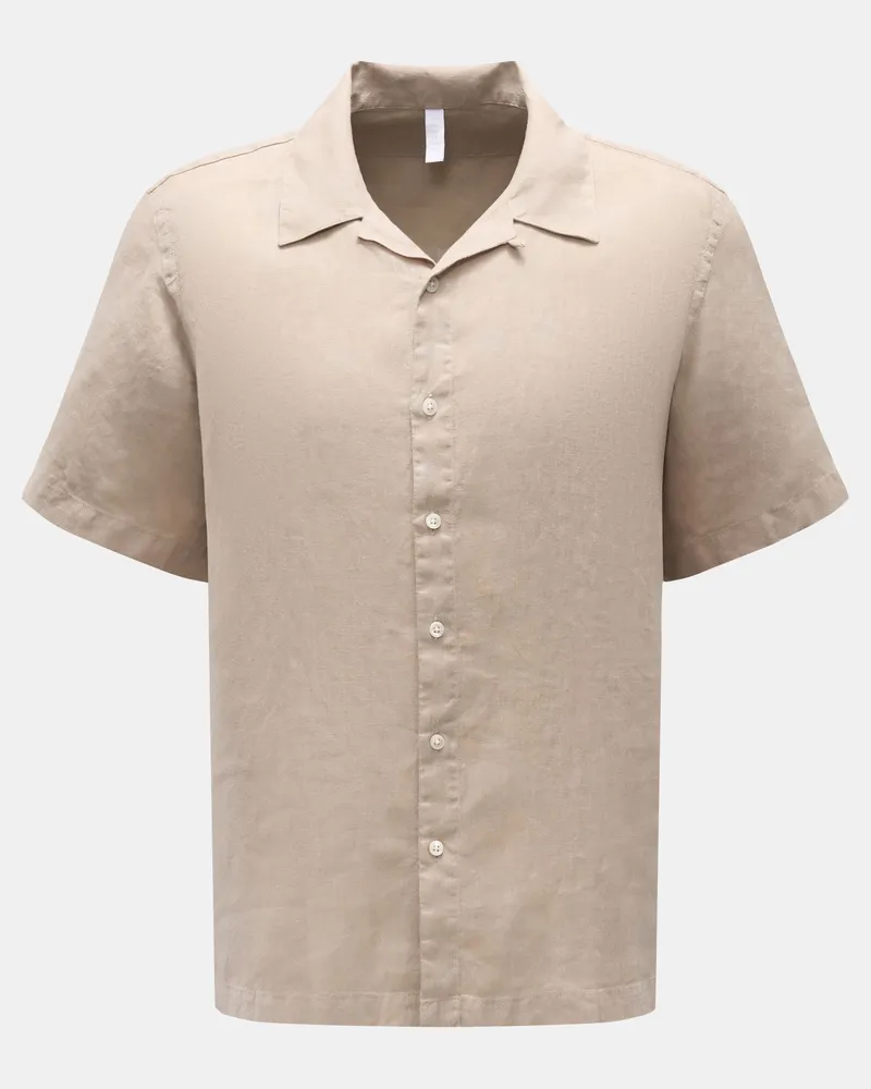 04651/ Herren - Leinen Kurzarmhemd 'Linen Cuba' Kubanischer Kragen sand Sand