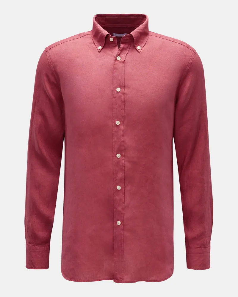 BRAUN Hamburg Herren - Leinenhemd Button-Down-Kragen rot Rot