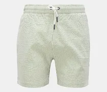 Herren - Seersucker Badeshorts grün/weiß gestreift