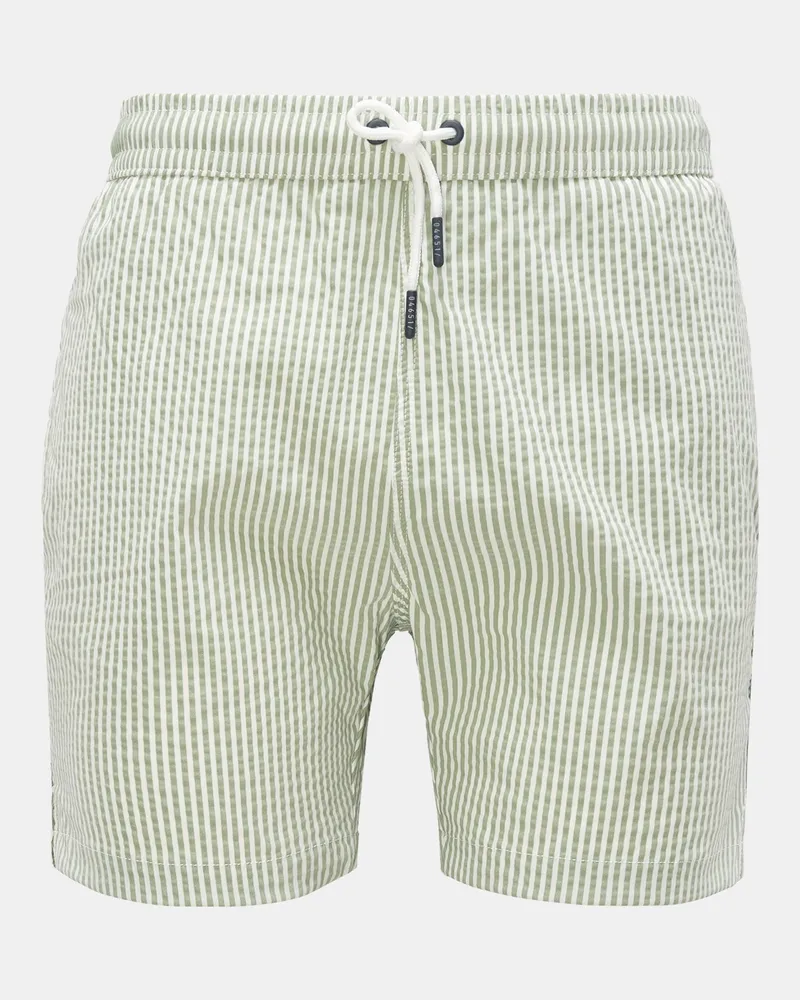 04651/ Herren - Seersucker Badeshorts grün/weiß gestreift Grün