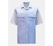 Kurzarmhemd Kubanischer Kragen graublau/rauchblau/weiß gestreift