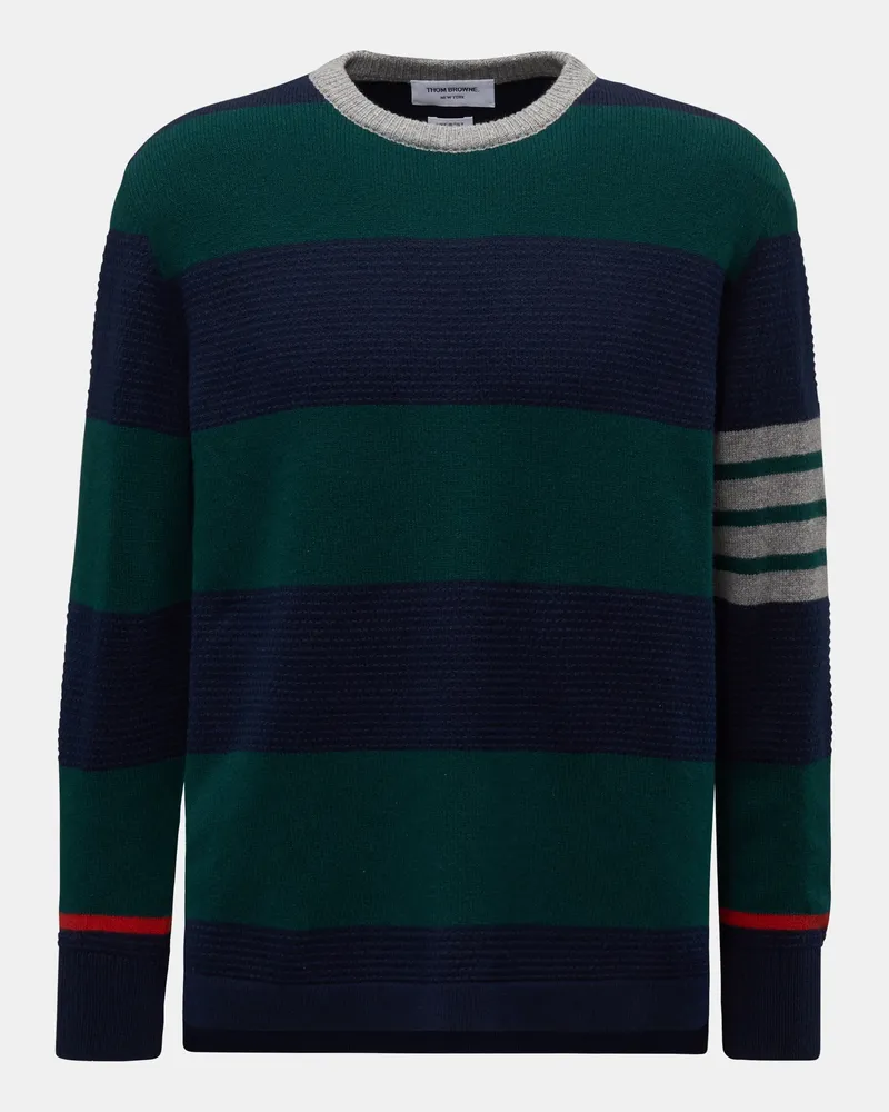 Thom Browne Herren - Rundhalspullover grün/blau gestreift Grün