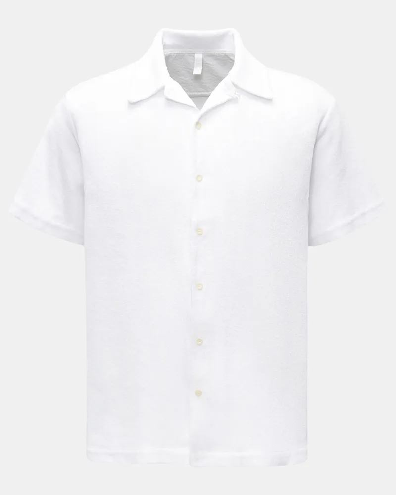 04651/ Herren - Frottee-Kurzarmhemd 'Terry Shirt' Kubanischer Kragen weiß Weiß