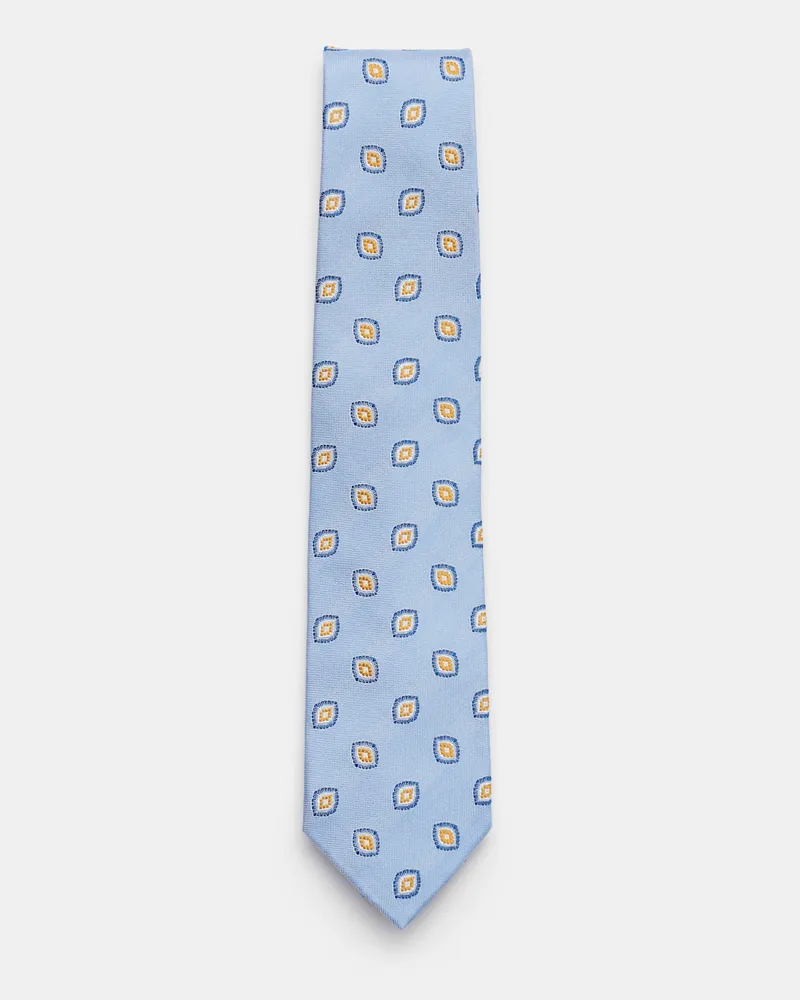 Bigli Herren - Seidenkrawatte 'Volga' hellblau/navy/gelb gemustert Hellblau