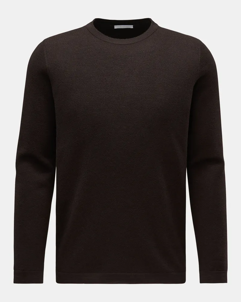 04651/ Herren - Merino Rundhalspullover 'Oyster' dunkelbraun Dunkelbraun