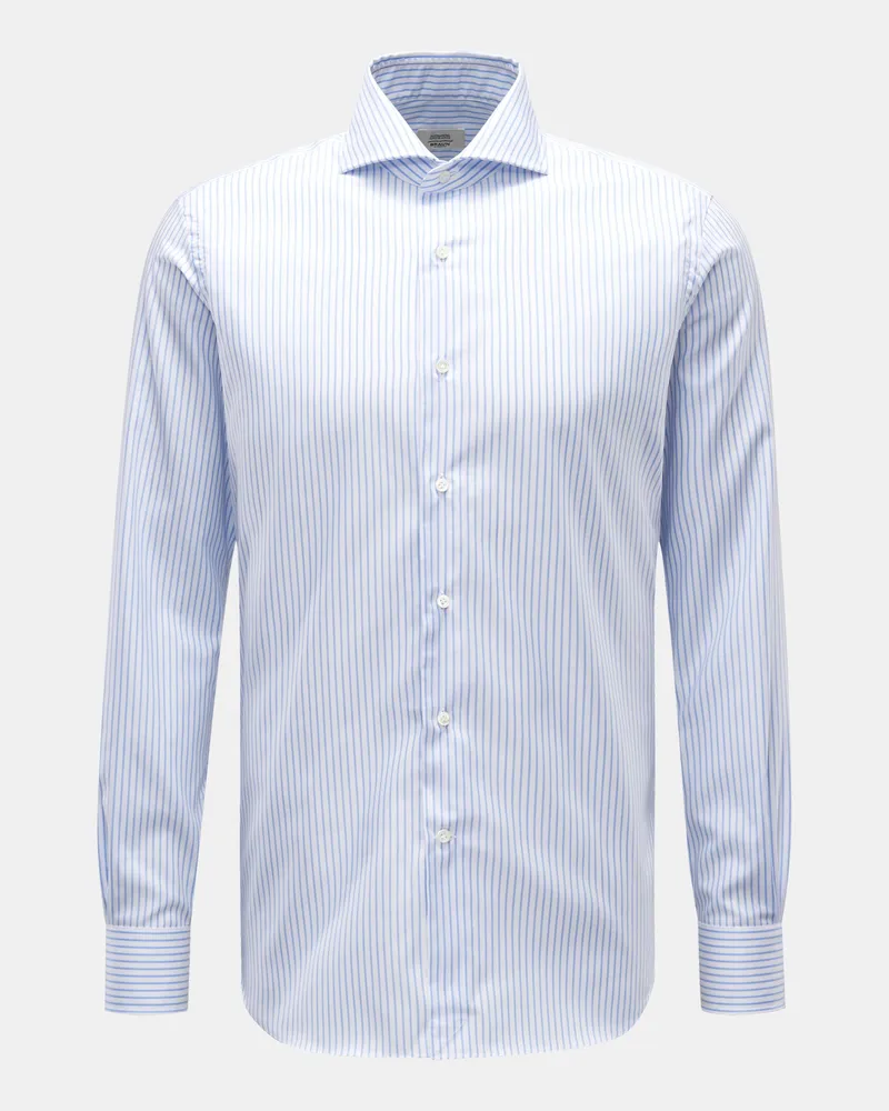 Gherardi Herren - Casual Hemd Haifisch-Kragen hellblau/weiß gestreift Blau