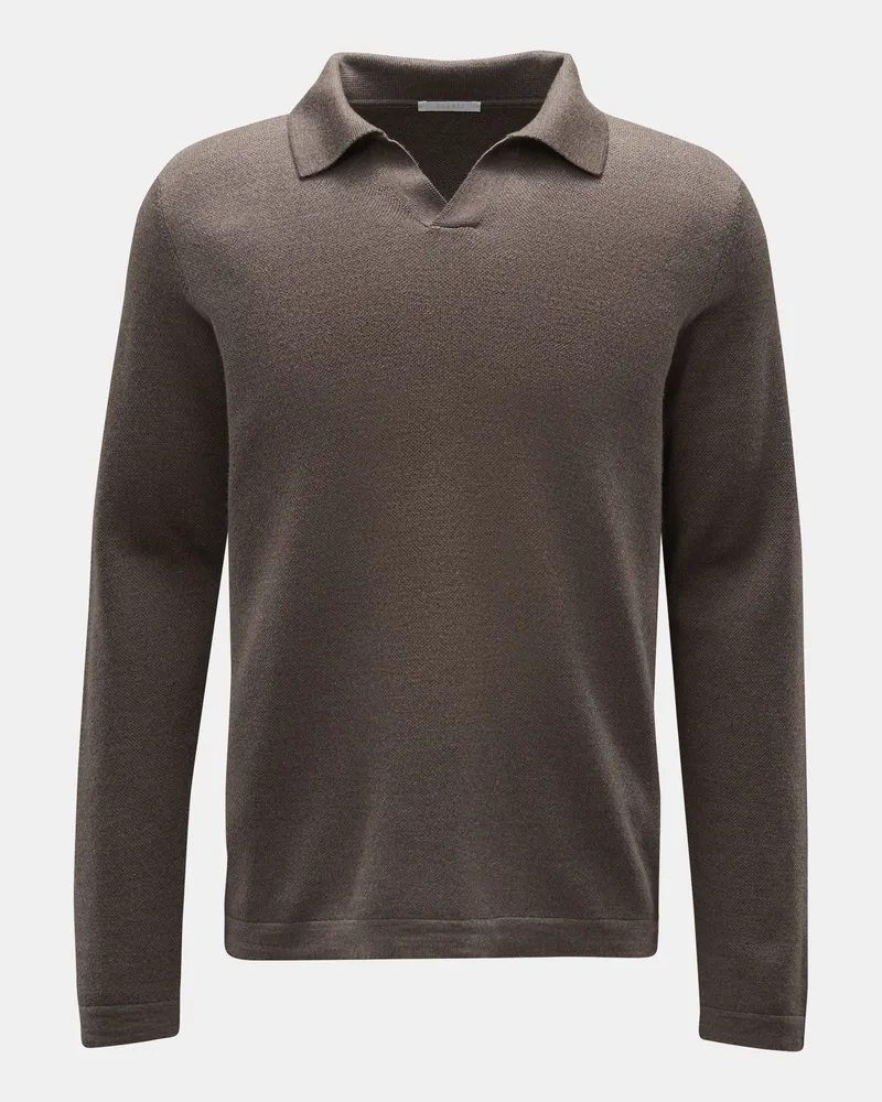 04651/ Herren - Merino Strickpolo 'Oyster' graubraun Graubraun