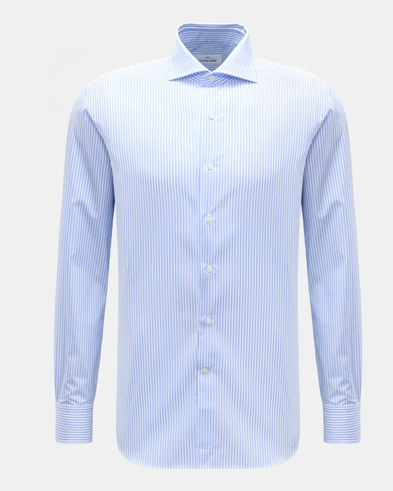 Gherardi Herren - Business Hemd Haifisch-Kragen hellblau/weiß gestreift Blau