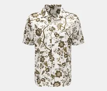 Herren - Kurzarmhemd 'Grayson' Kubanischer Kragen weiß/oliv gemustert