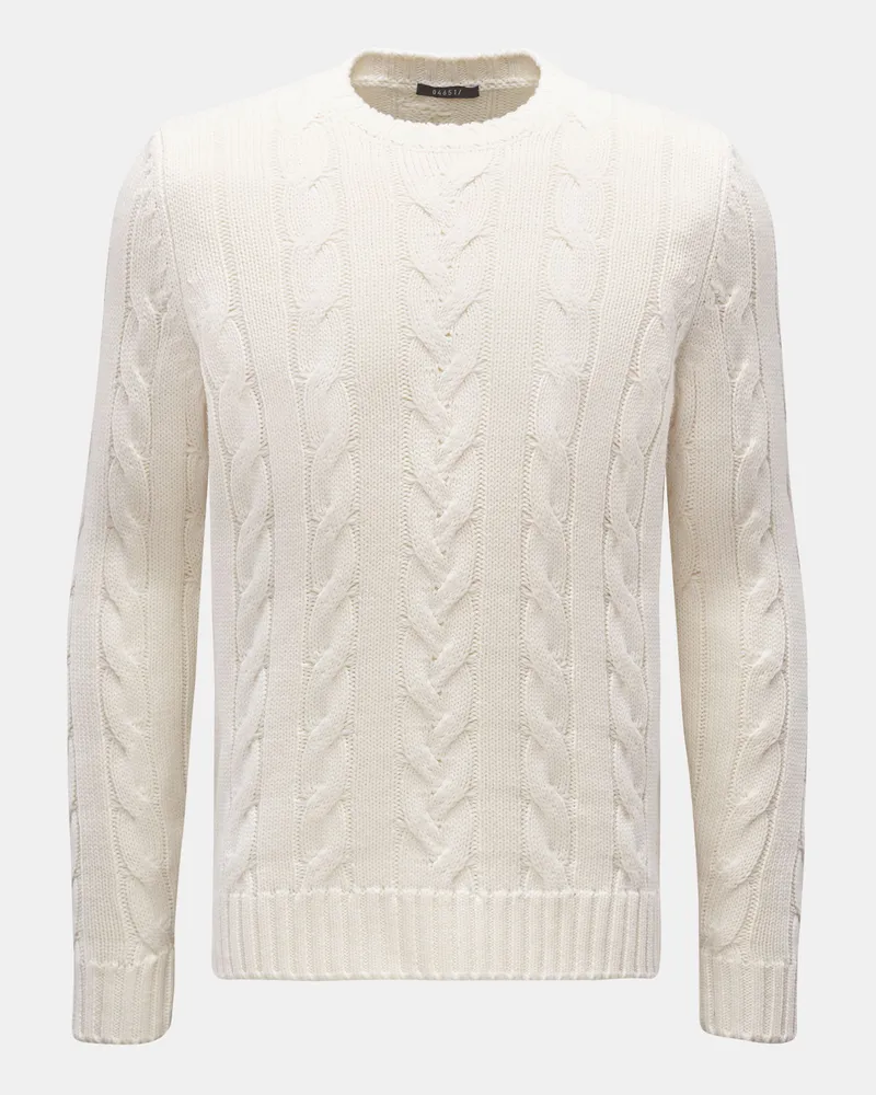 04651/ Herren - Merino Rundhalspullover 'Foggy Cable' offwhite Offwhite