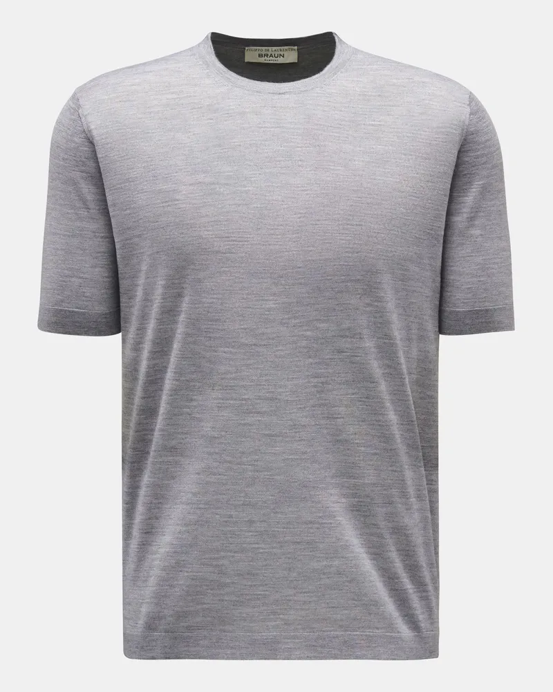 Filippo de Laurentiis Herren - Feinstrick Rundhals-Kurzarmpullover grau meliert Grau