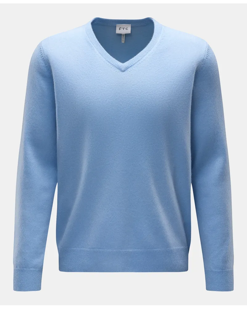 FTC Cashmere Kaschmirpullover mit V-Ausschnitt hellblau Hellblau