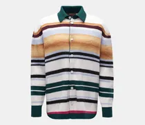 Herren - Strick-Overshirt beige/weiß/grün gestreift