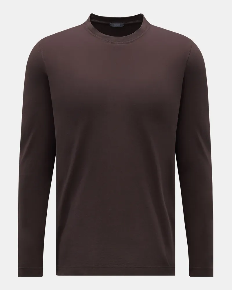 Zanone Herren - Rundhals-Longsleeve dunkelbraun Dunkelbraun