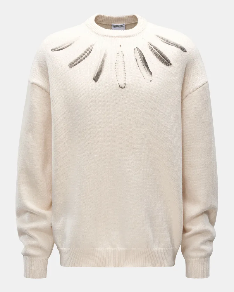 Marcelo Burlon | County of Milan Herren - Rundhalspullover 'AOP Wind Feathers Knit Comfort Crew' creme Creme