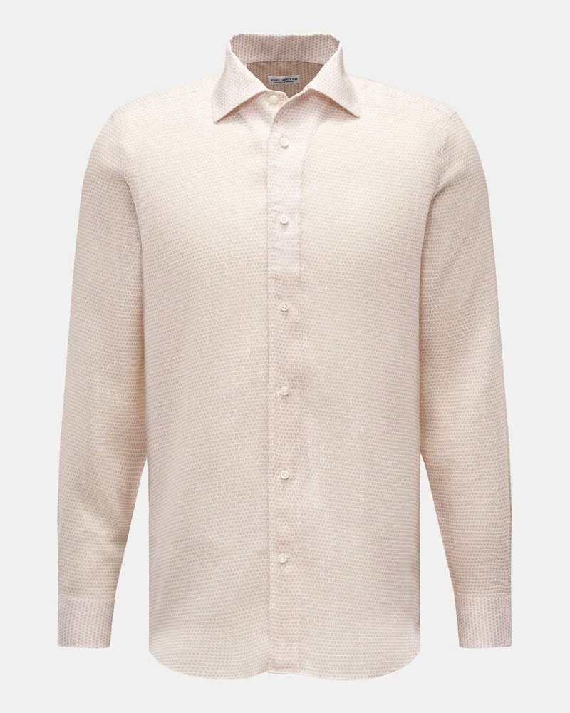 Eddy Monetti Herren - Leinenhemd Kent-Kragen weiß/beige gemustert Beige