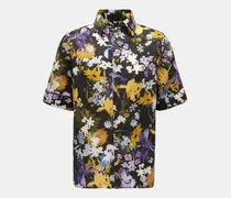 Herren - Leinen Kurzarmhemd 'Felipe' Kent-Kragen schwarz/gelb/violett gemustert