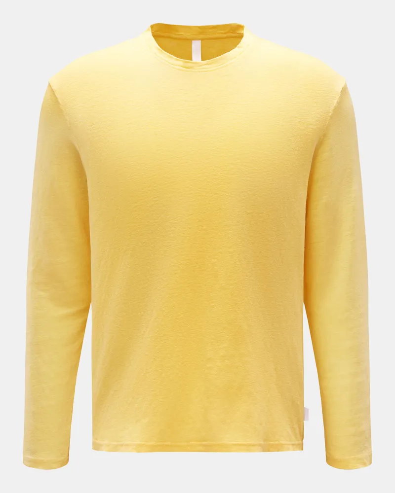04651/ Herren - Leinen Rundhals-Longsleeve 'Linen Jersey' gelb Gelb