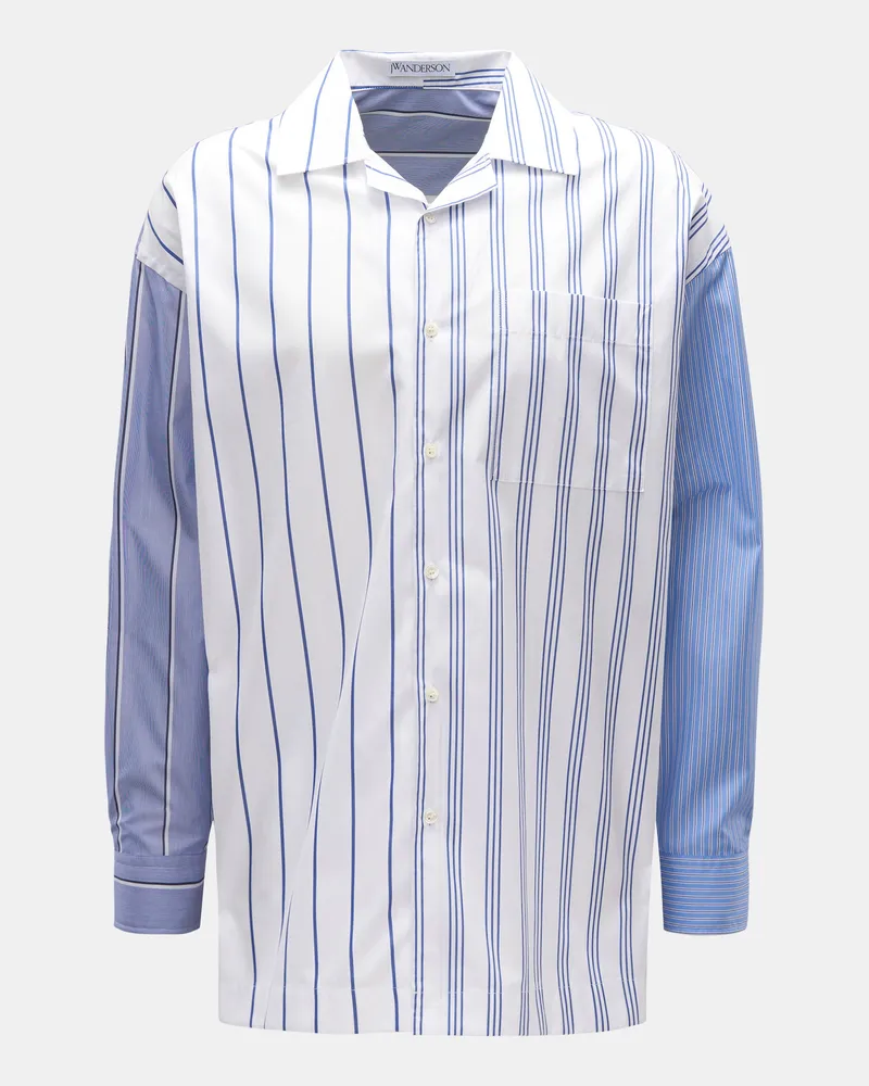 J.W.Anderson Herren - Casual Hemd Kubanischer Kragen navy/rauchblau/weiß gestreift Navy