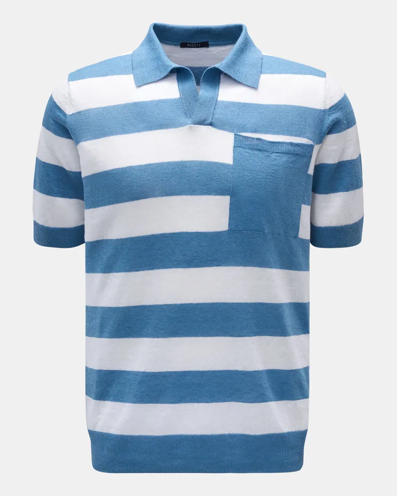 04651/ Herren - Kurzarm-Strickpolo blau/weiß gestreift Blau
