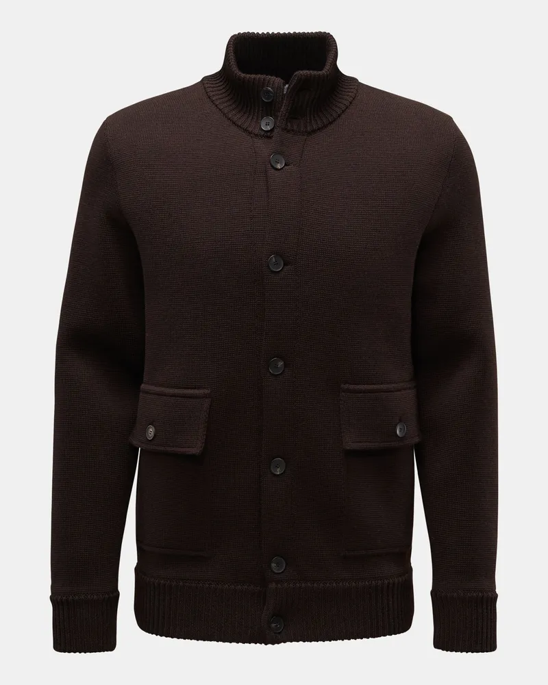 von BRAUN Herren - Merino Cardigan dunkelbraun Dunkelbraun