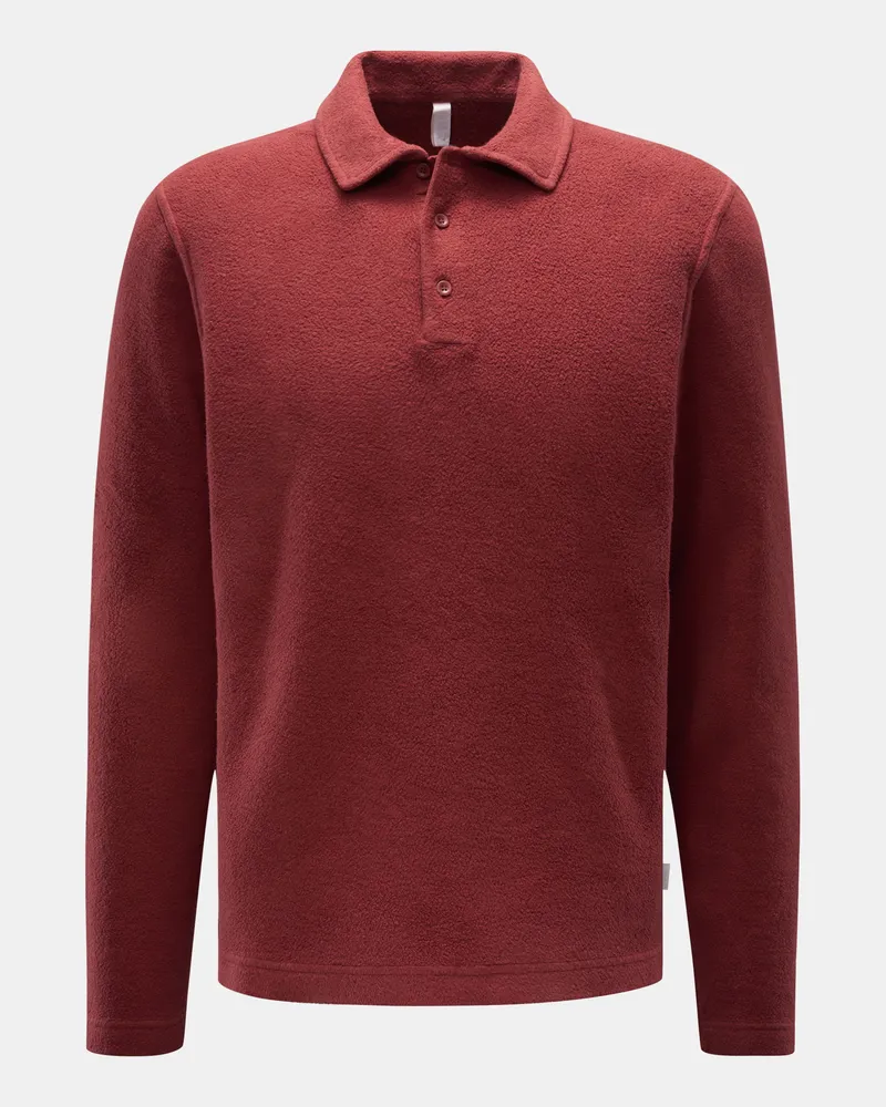 04651/ Herren - Fleece Langarm-Poloshirt dunkelrot Dunkelrot