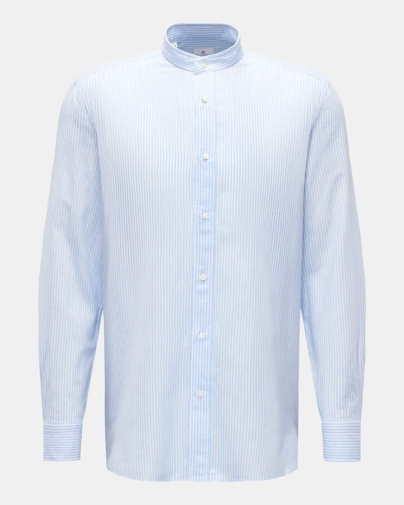 Giampaolo Viozzi Herren - Casual Hemd Grandad-Kragen hellblau/weiß gestreift Hellblau