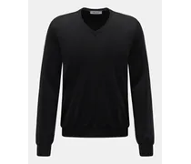 Feinstrick V-Ausschnitt-Pullover schwarz